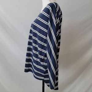 Dolman Scoop Neck Stripped Tee Navy and White